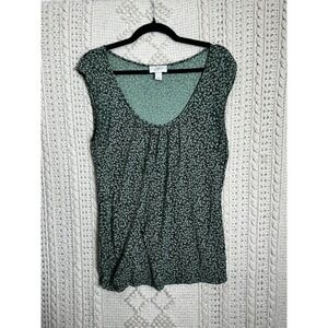 Loft Women's Sleeveless Green Floral Blouse Top  Stretchy Size Medium‎